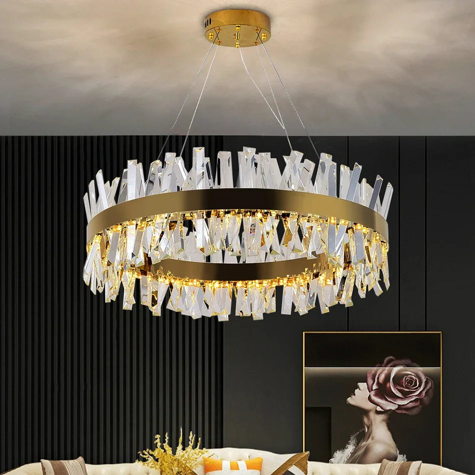 Crystal Chandelier with Gold bar